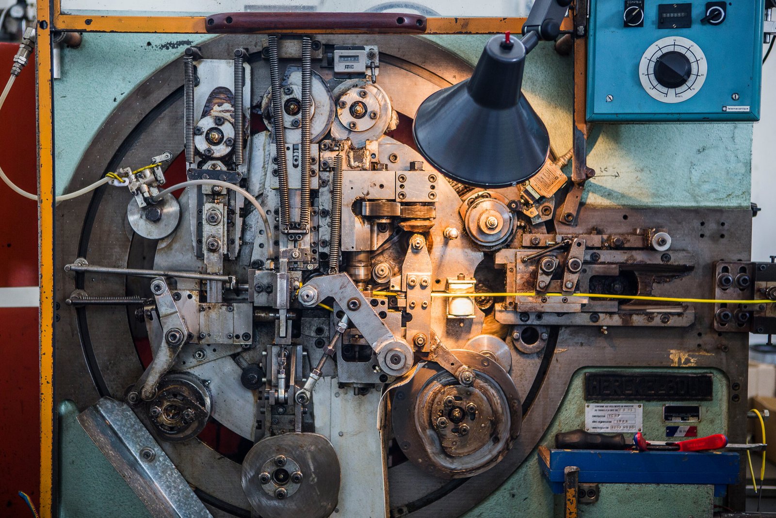 Cable manufacturing machinery in factory that produces products for boating and camping